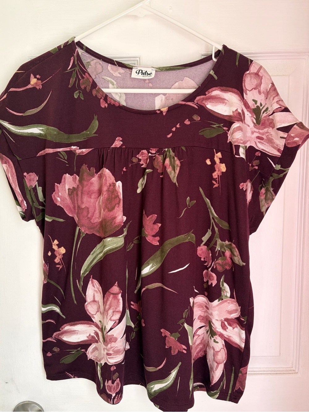 Pulse Plum Floral Short-Sleeve Scoop Neck Top